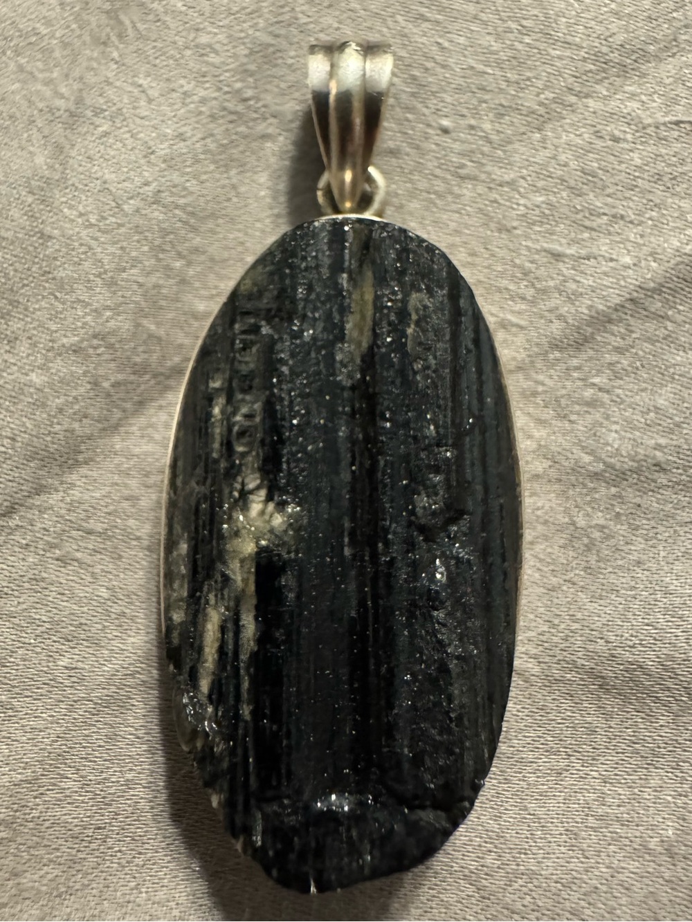 Sterling Silver .025 Black Tourmaline Pendant Necklace - Natural Black Stone